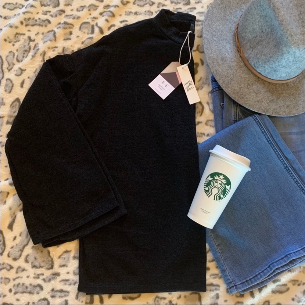 Classic "Knit with Love" Black Mock Turtleneck Sweater
